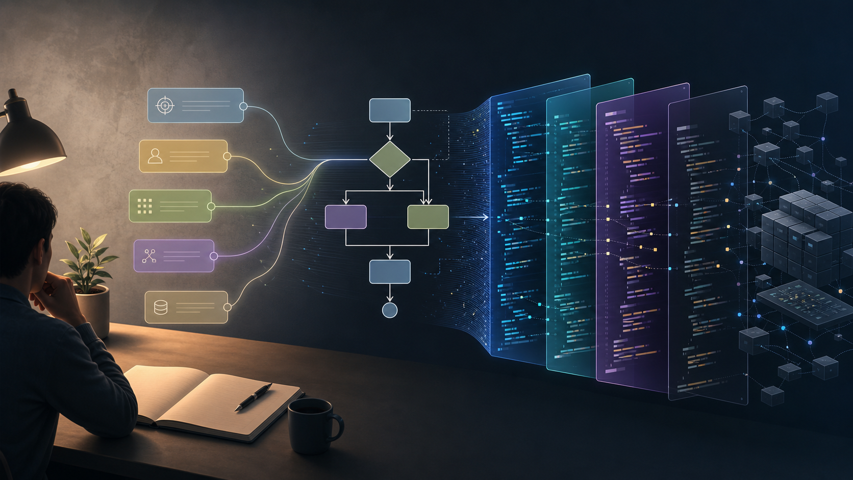 Intent flow turning into software architecture and code layers